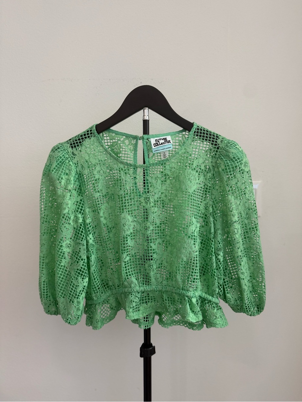 Future Collective Gabriella Karefa-Johnson Green Lace Peplum Blouse M